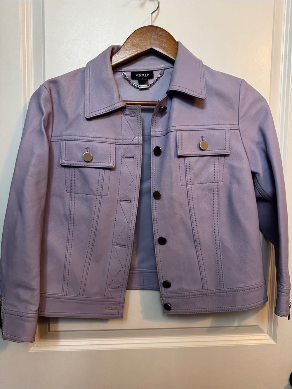 Worth Lavender Leather Jean Jacket